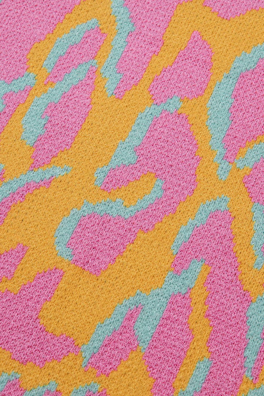 Plus Size Pink and Yellow Leopard Ribbed Trim Sweater