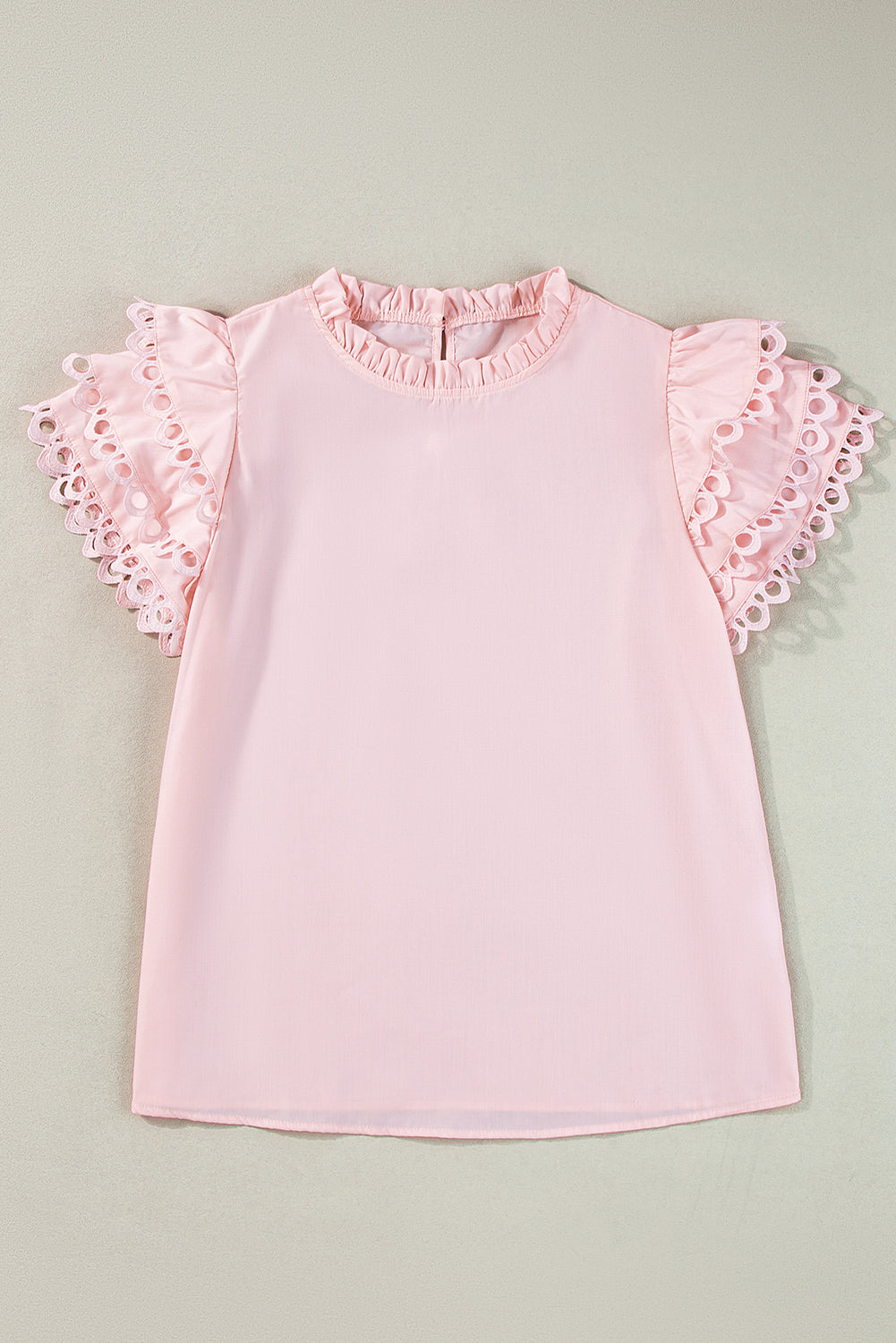 Light Pink Ric Rac Layered Cap Sleeve Frill Neck Blouse