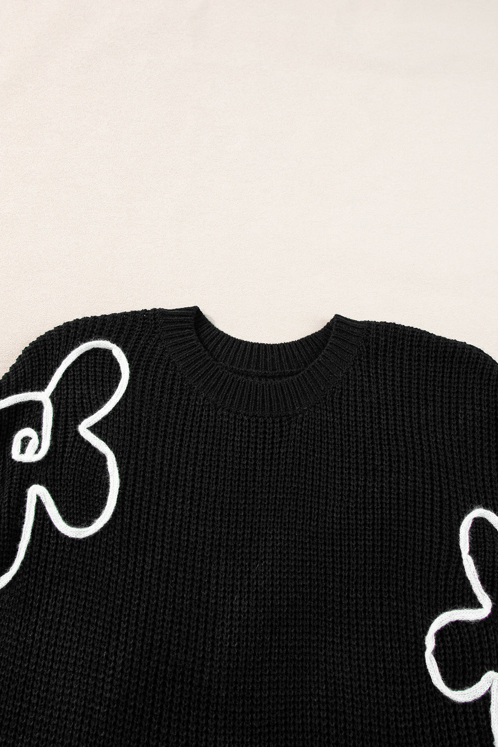 Black Flower Embroidery Sweater Top