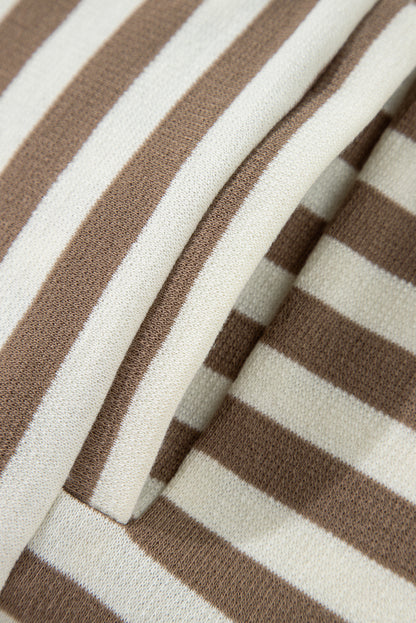 Plus Size Brown Stripe Drop Sleeve Henley Hoodie