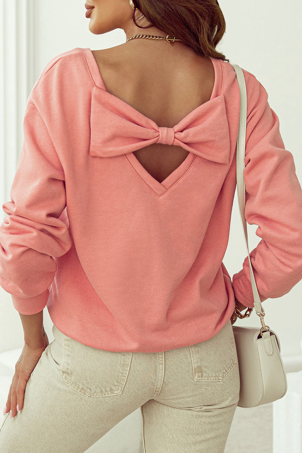 Coral Bow Back Round Neck Shirt