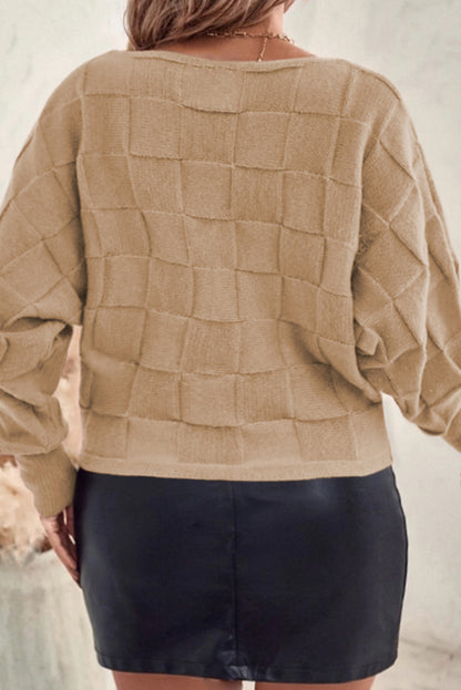 Plus Size Rose Tan Solid Checkered Textured Knit Sweater