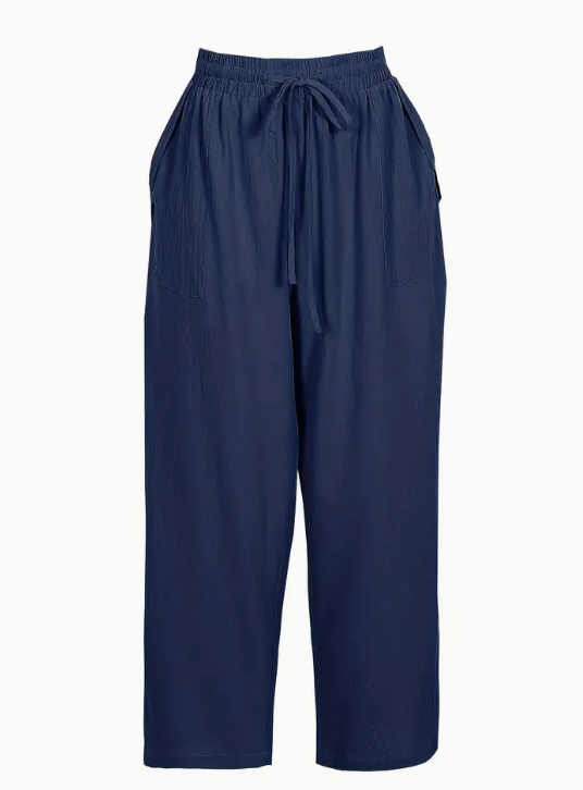 Plus Size Navy Straight Leg Pants with Pockets