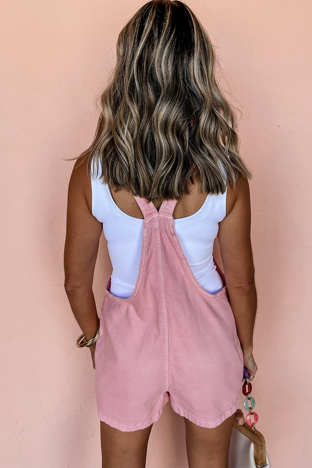 Pink Knot Straps Denim Romper