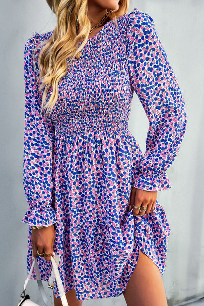 Royal and Pink Boho Floral Print Mini Dress