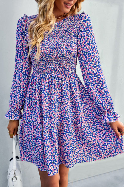 Royal and Pink Boho Floral Print Mini Dress