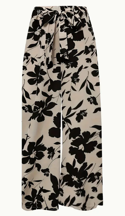 Plus Size Black and Tan Floral Pants