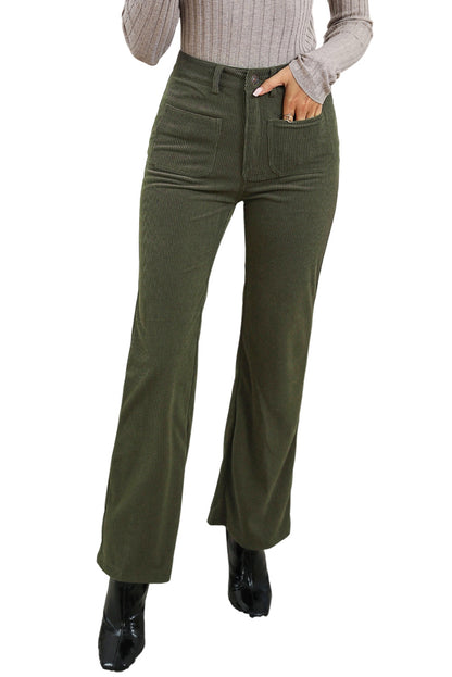 High Waist Pockets Corduroy Flare Leg Pants