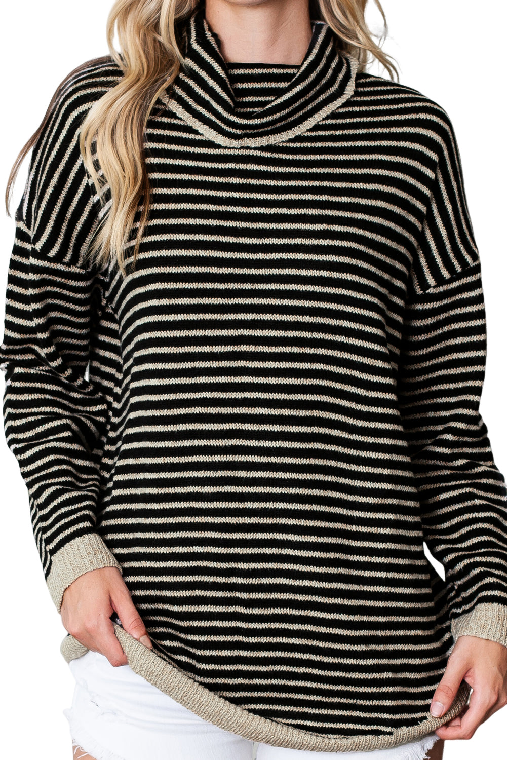 Striped Turtleneck Oversized Sweater