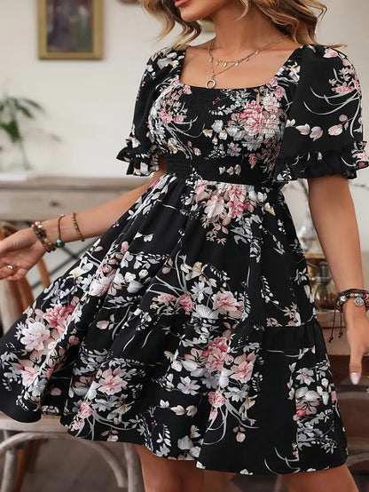 Plus Size Black Floral Dress