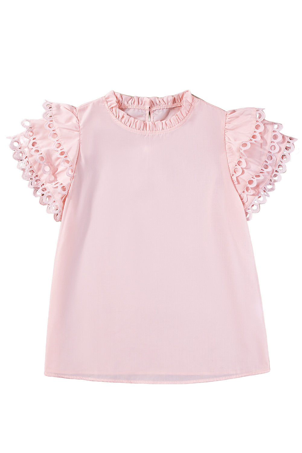 Light Pink Ric Rac Layered Cap Sleeve Frill Neck Blouse