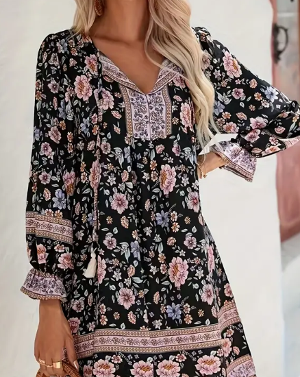 Black Boho Floral Dress