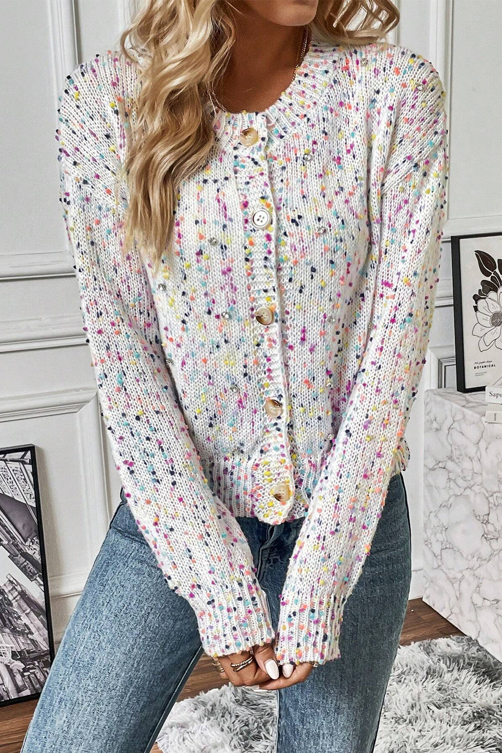 Confetti Multi Knit Cropped Cardigan