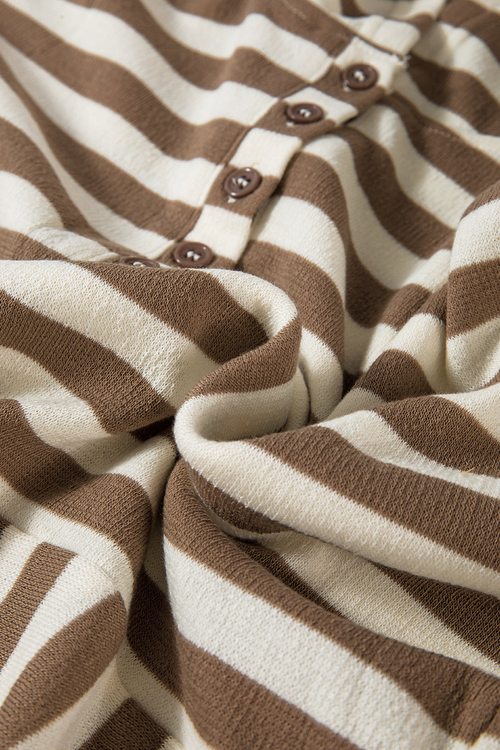 Plus Size Brown Stripe Drop Sleeve Henley Hoodie