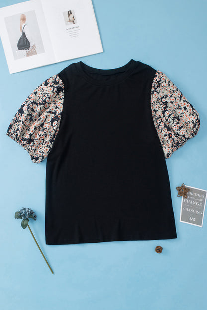 Plus Size Black Daisy Printed Short Sleeve Top