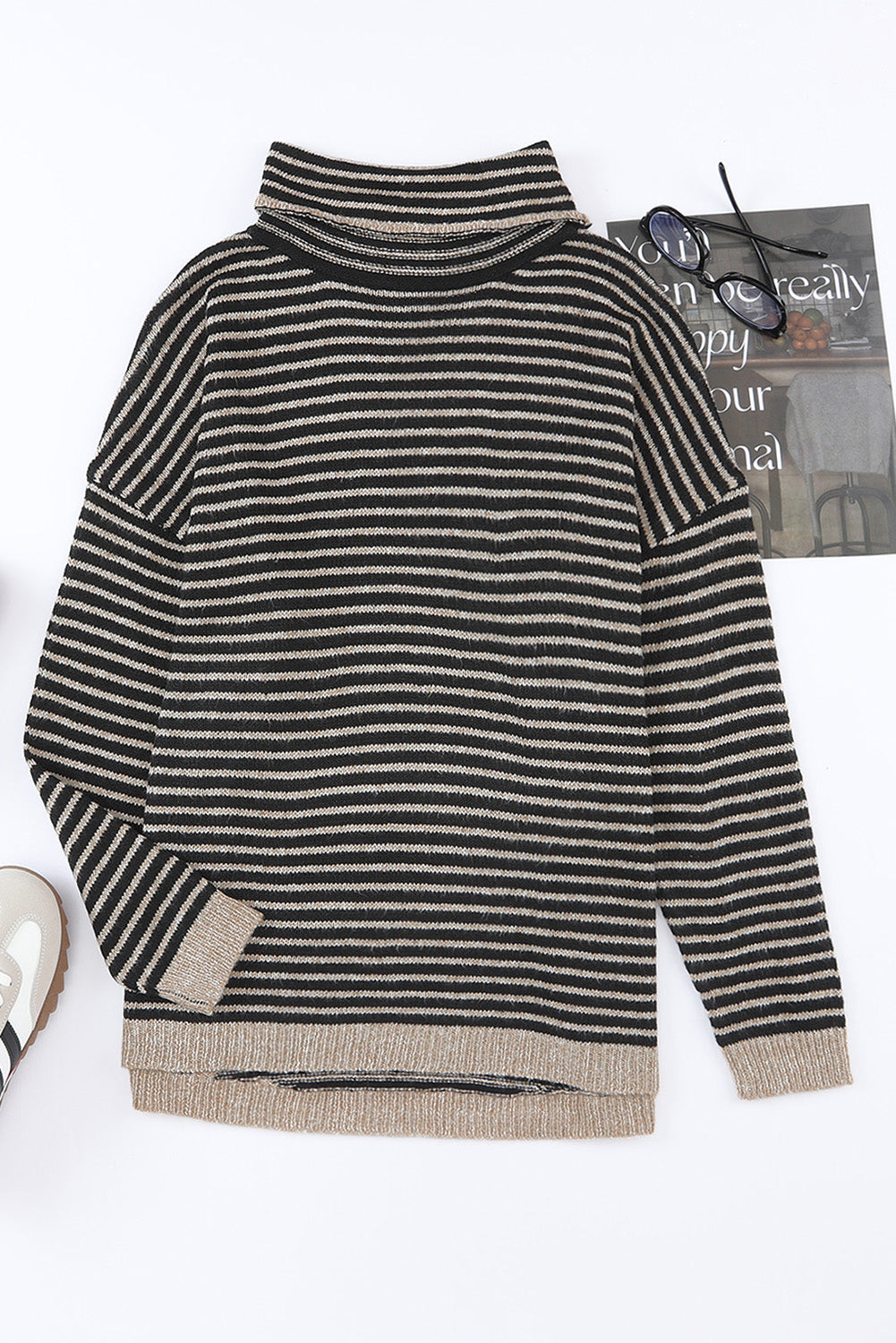 Striped Turtleneck Oversized Sweater