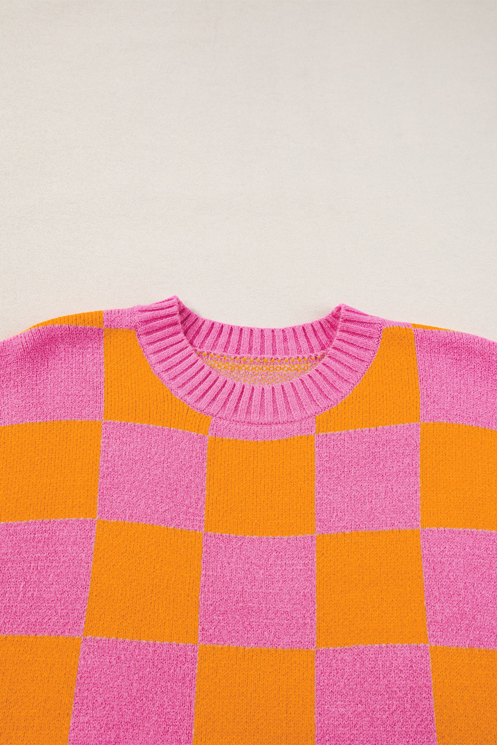 Strawberry Pink Colorblock Plaid Knit Dolman Top