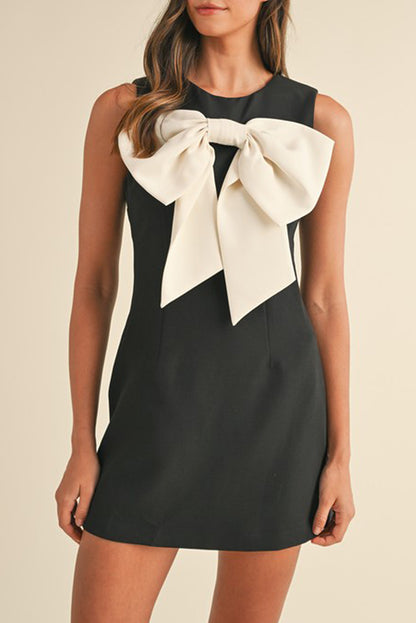 Black Bow Front High Waist Sleeveless Mini Dress