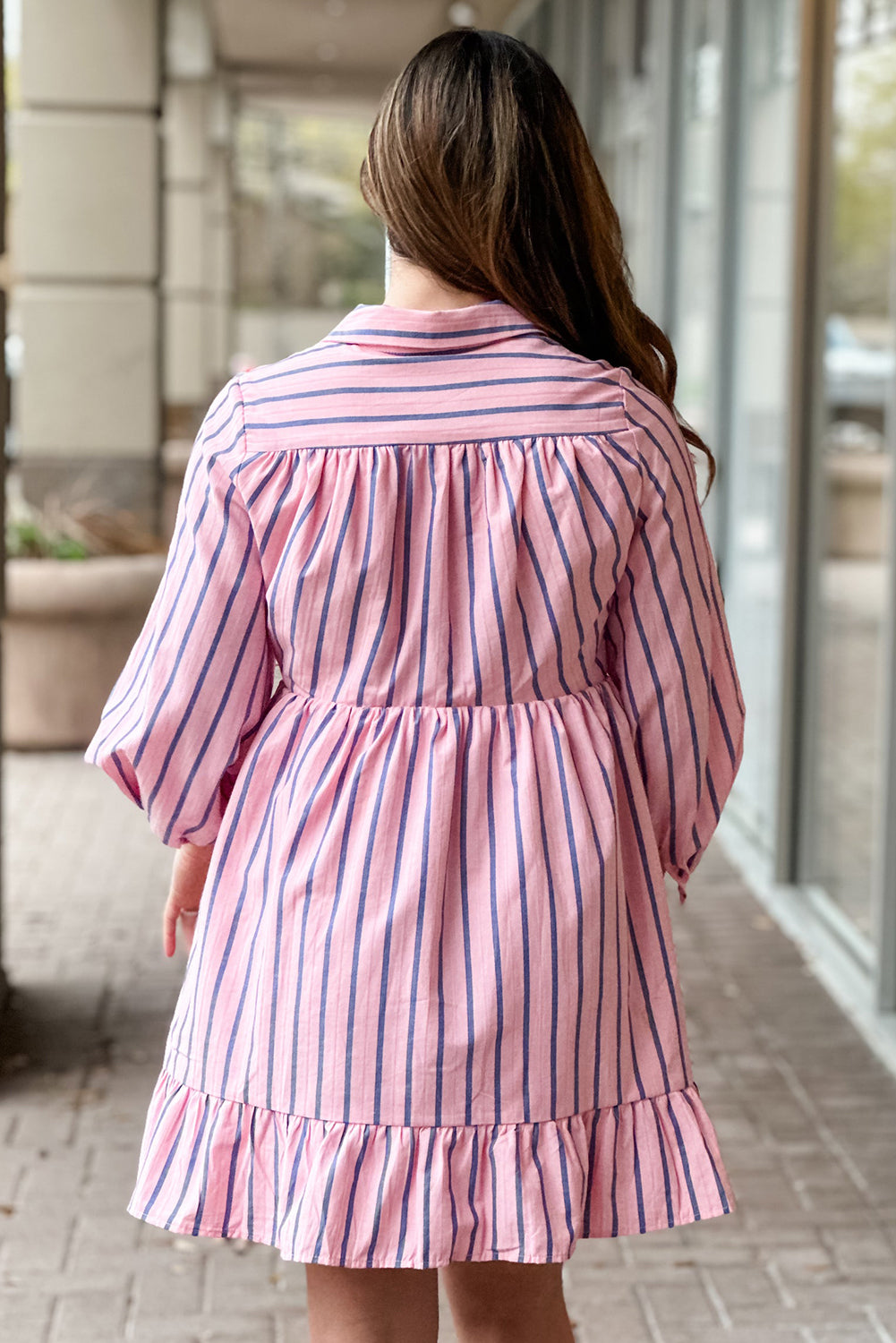 Pink Striped Button up Mini Shirt Dress Formal Affair Boutique