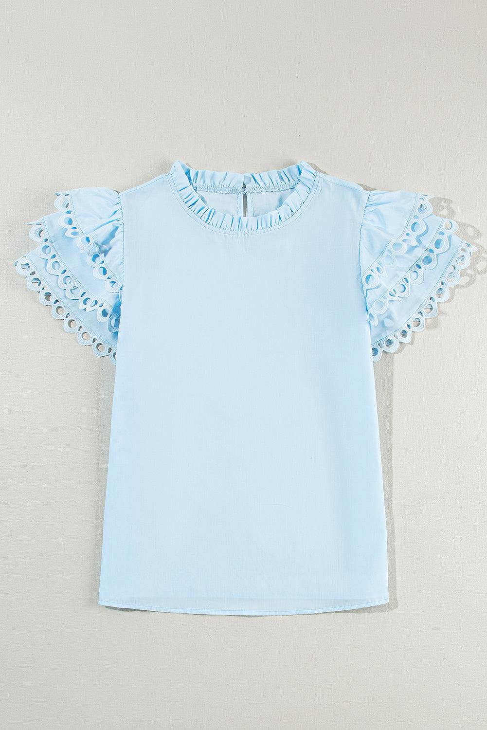 Light Blue Layered Ric Rac Cap Sleeve Blouse