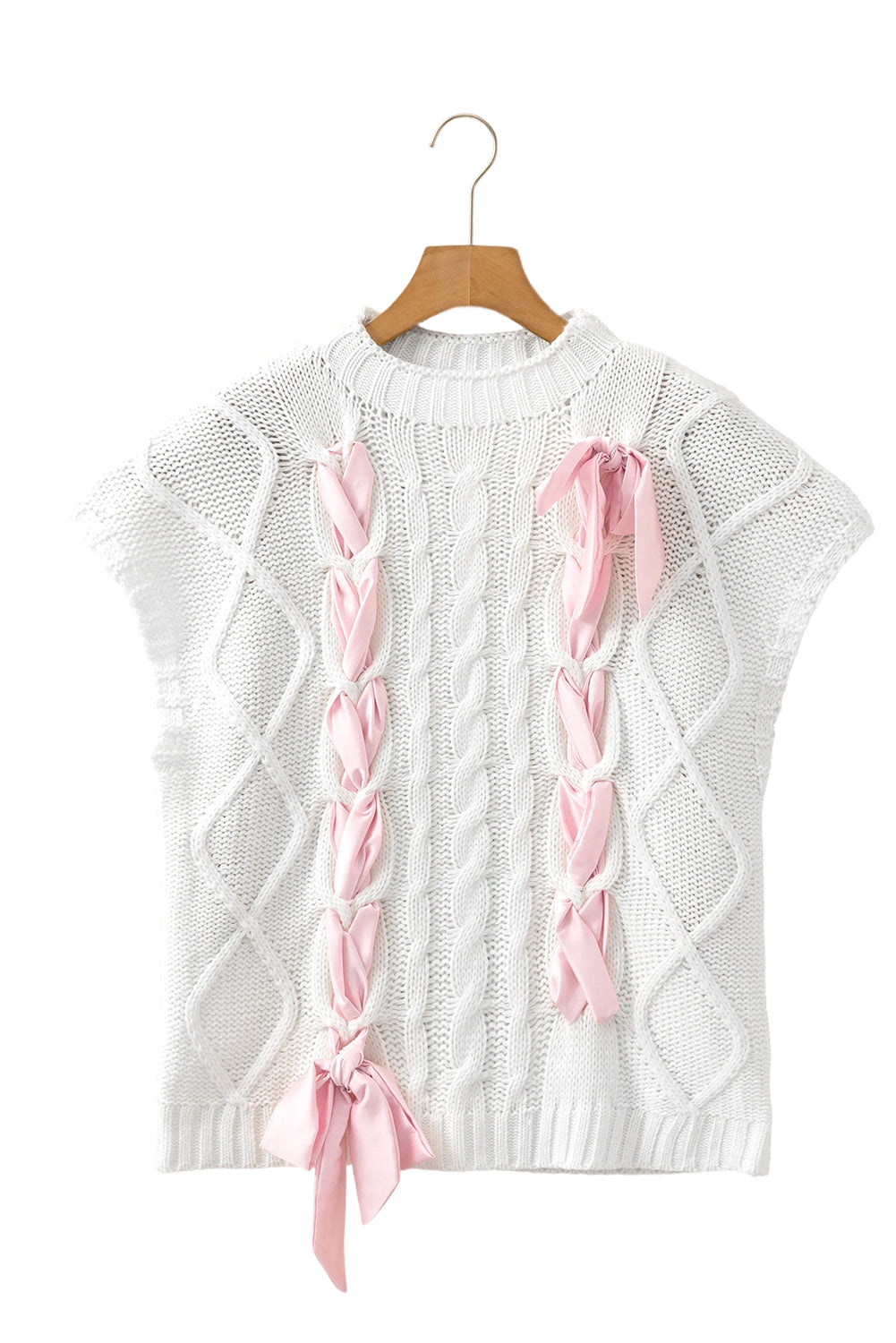 Black or White Satin Bowknot Cable Knit Sweater