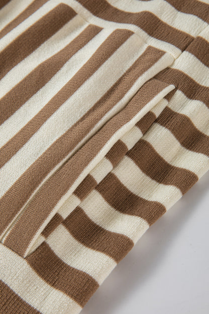 Plus Size Brown Stripe Drop Sleeve Henley Hoodie