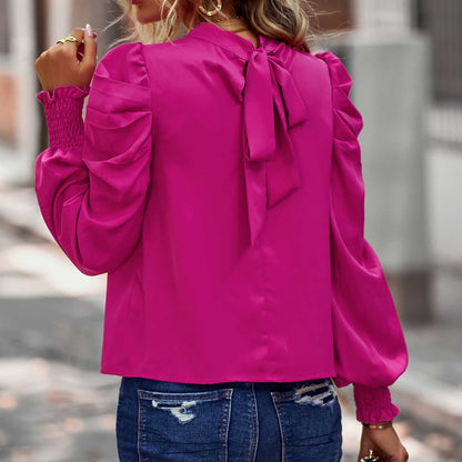 Puff Sleeves Commuter Blouse in Rose Red