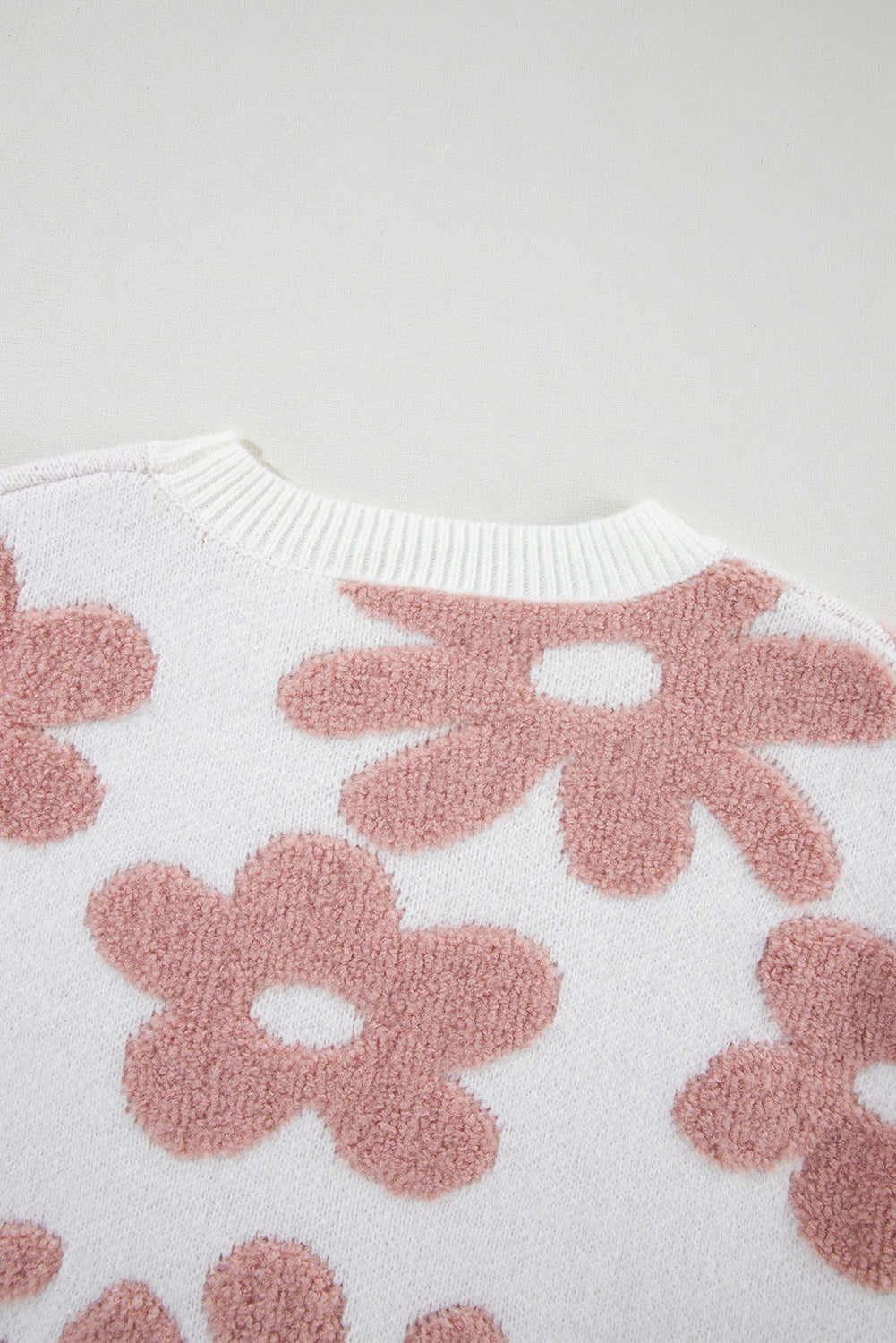 White Flower Print Loose Sweater