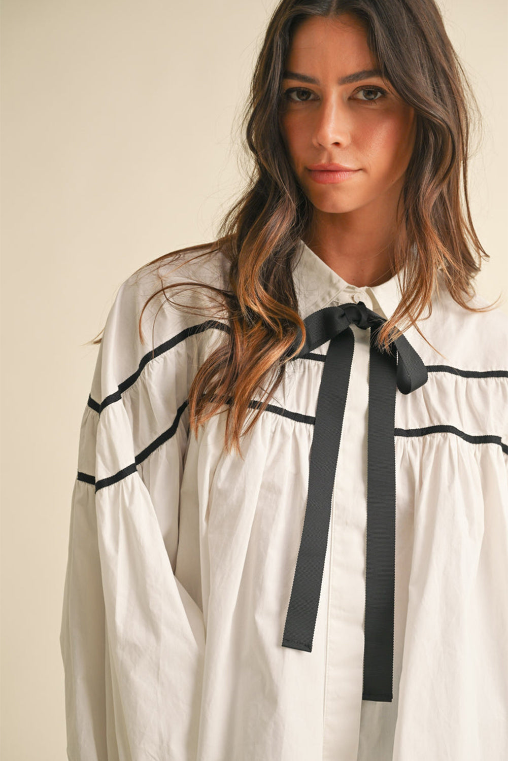 White Sweet Bow knot Button-up Long Sleeve Blouse