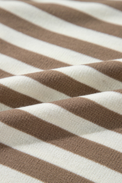 Plus Size Brown Stripe Drop Sleeve Henley Hoodie