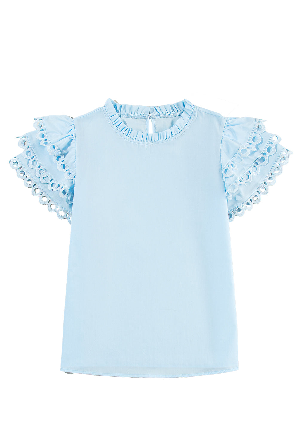 Light Blue Layered Ric Rac Cap Sleeve Blouse