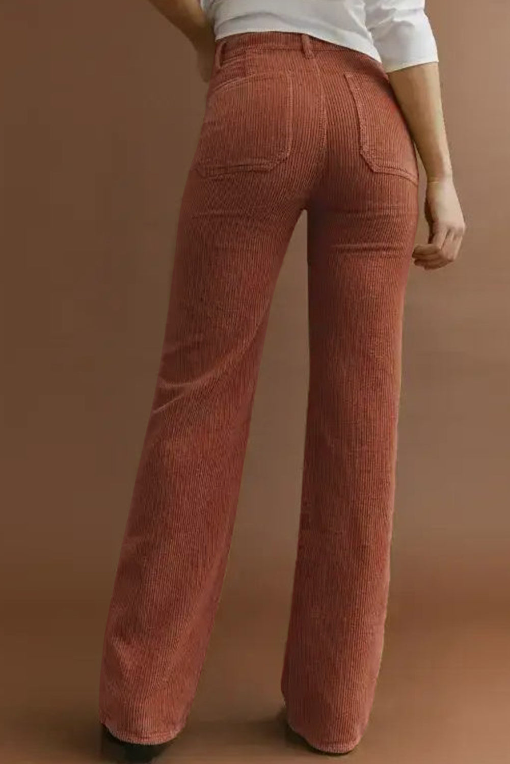 High Waist Pockets Corduroy Flare Leg Pants