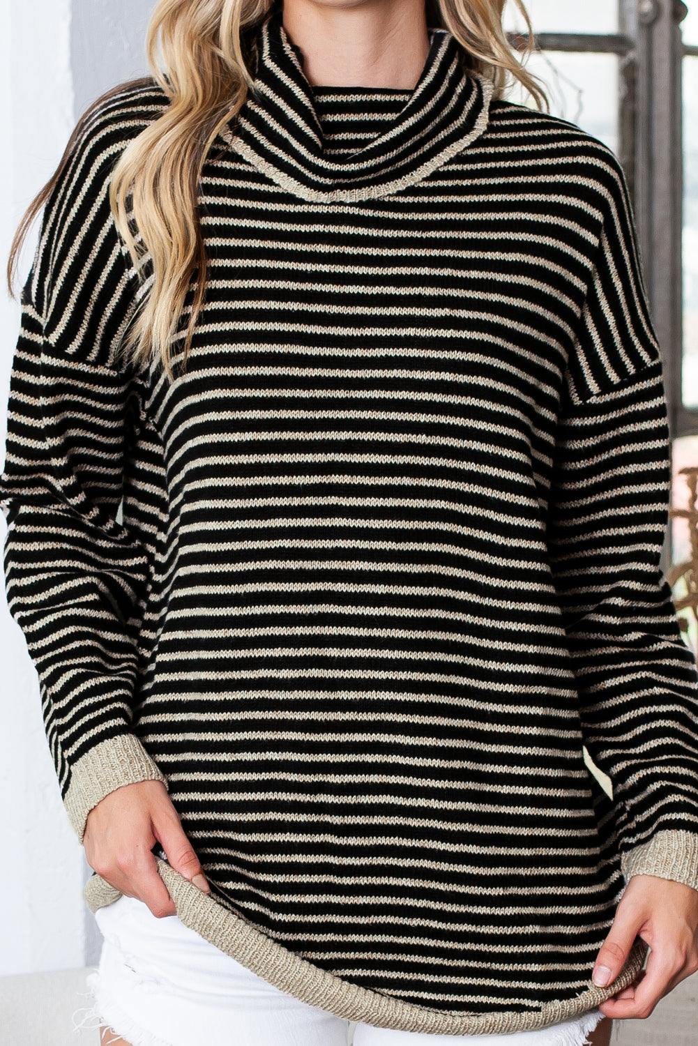 Striped Turtleneck Oversized Sweater