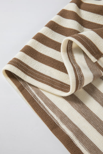 Plus Size Brown Stripe Drop Sleeve Henley Hoodie