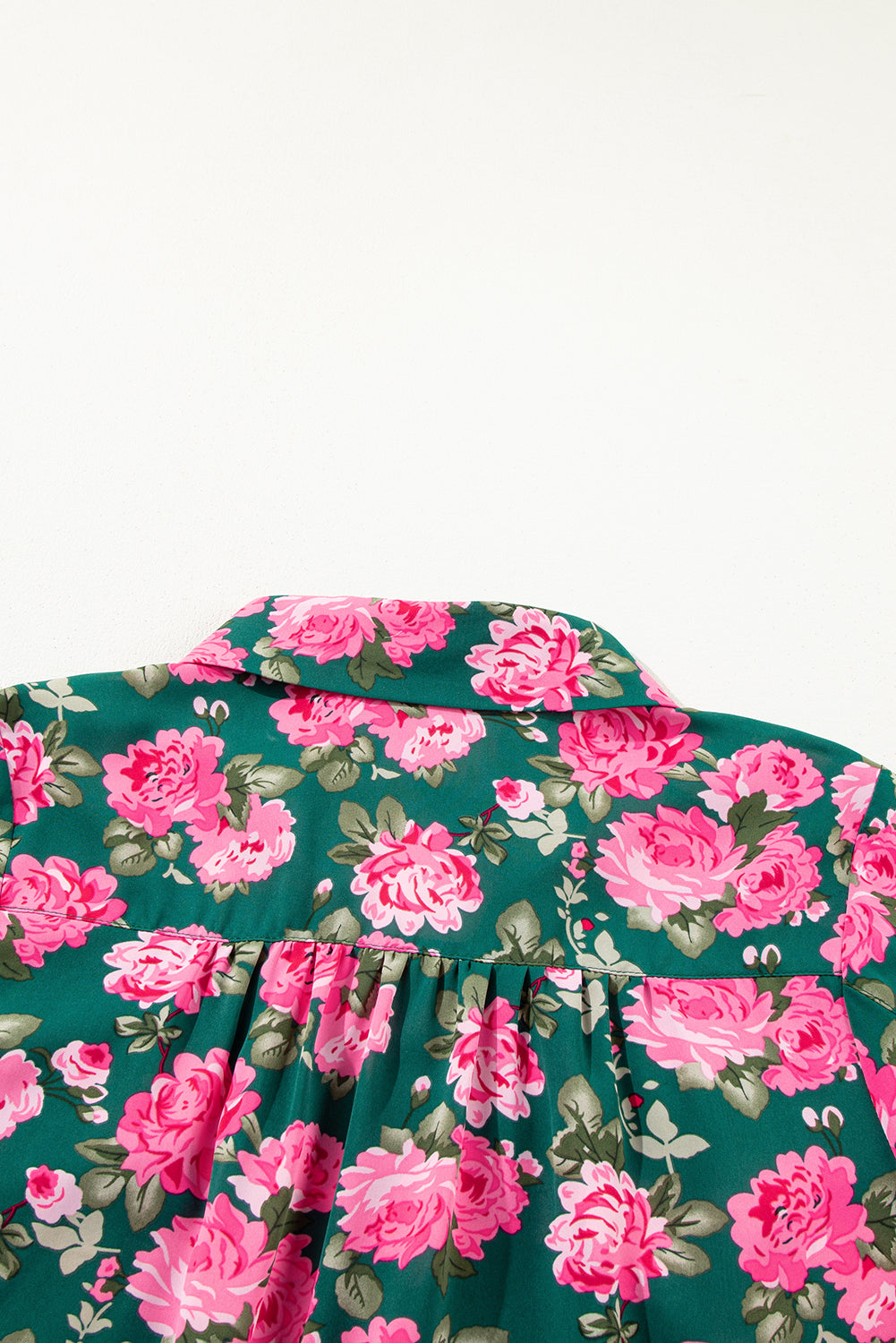 Green Floral Print Collared Puff Sleeve Blouse