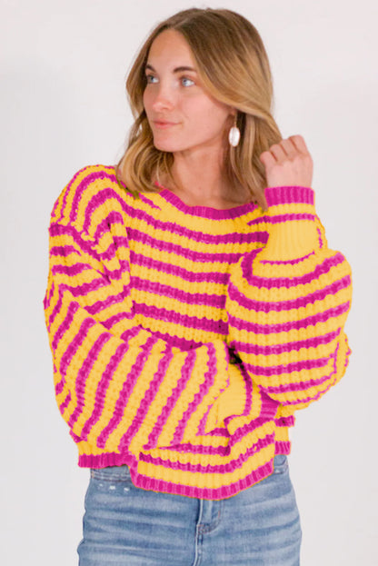 Orange Striped Bubble Sleeve Loose Sweater