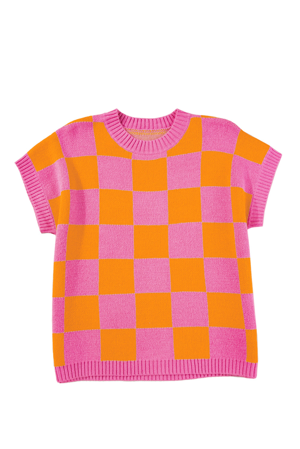 Strawberry Pink Colorblock Plaid Knit Dolman Top