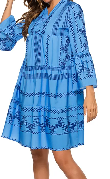 Plus Size Blue on Blue Graphic Print Dress