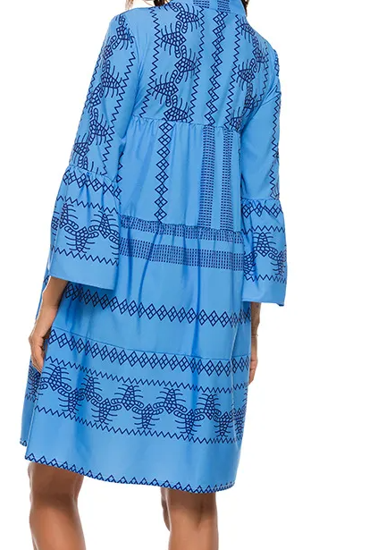 Plus Size Blue on Blue Graphic Print Dress