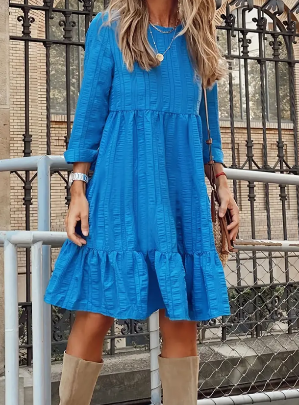 Plus Size Blue Crinkle Stripe Shift Dress