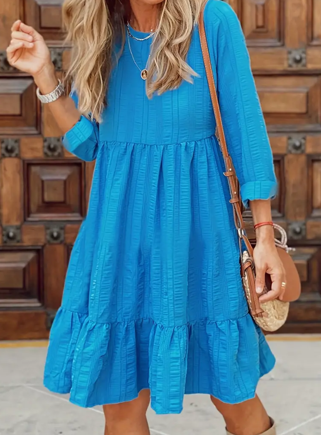 Plus Size Blue Crinkle Stripe Shift Dress