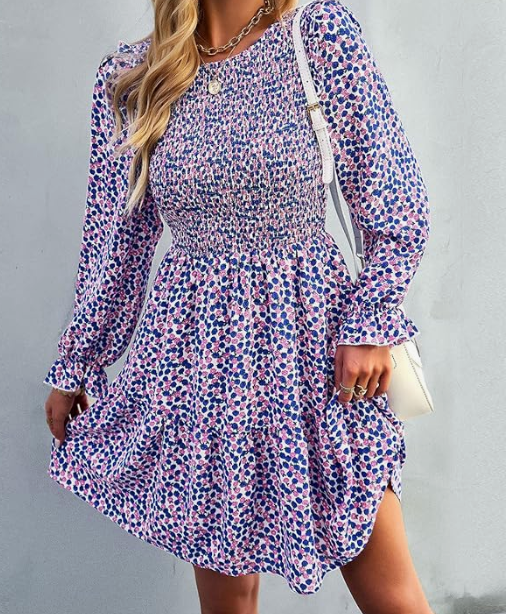 Royal and Pink Boho Floral Print Mini Dress