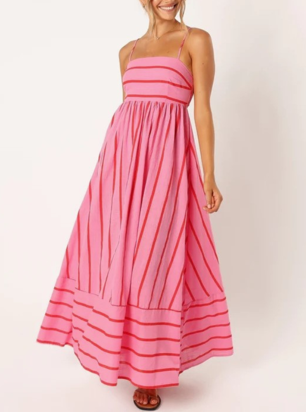 Pink Striped Slip Backless Dress