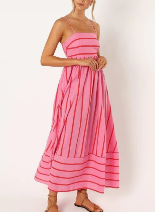 Pink Striped Slip Backless Dress