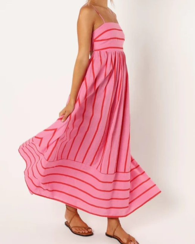 Pink Striped Slip Backless Dress