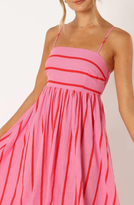 Pink Striped Slip Backless Dress