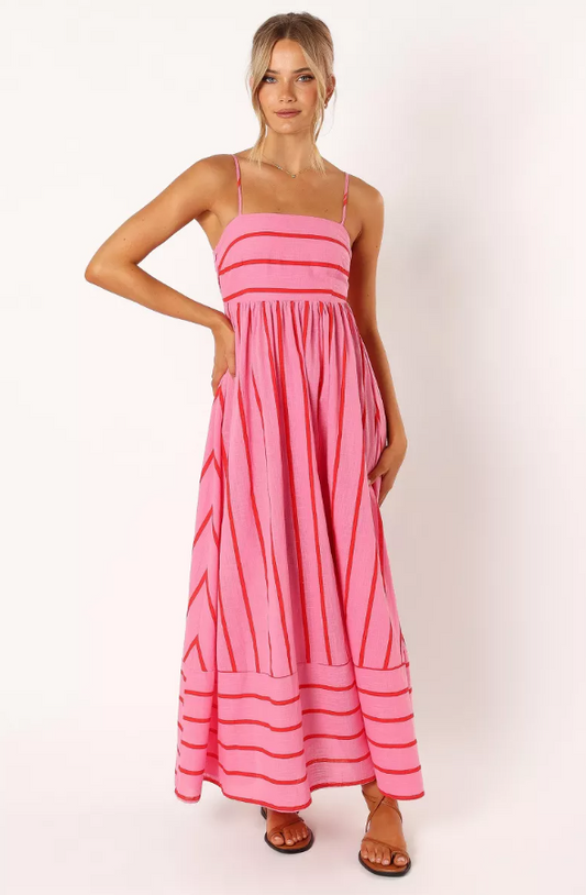 Pink Striped Slip Backless Dress