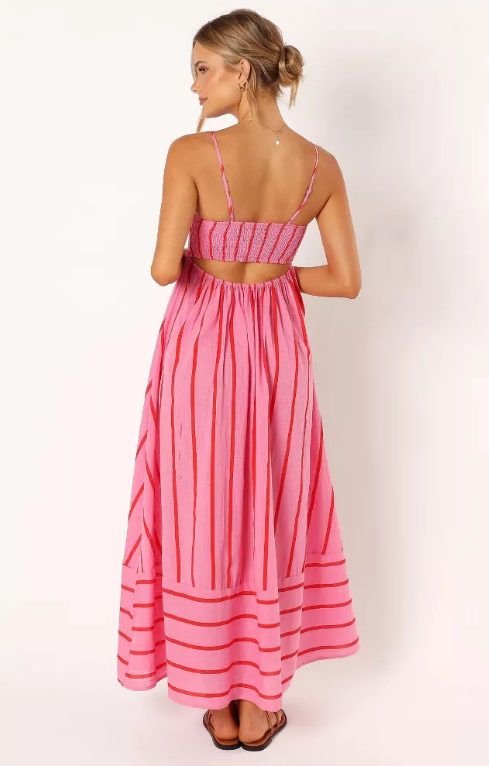 Pink Striped Slip Backless Dress