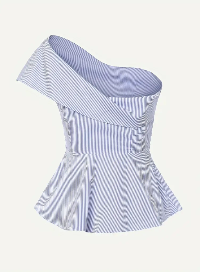 Striped Bow Front One Shoulder Top