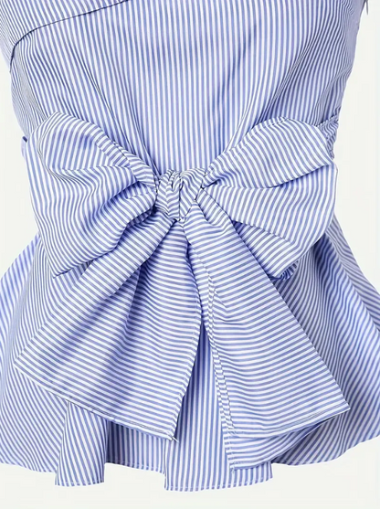 Striped Bow Front One Shoulder Top